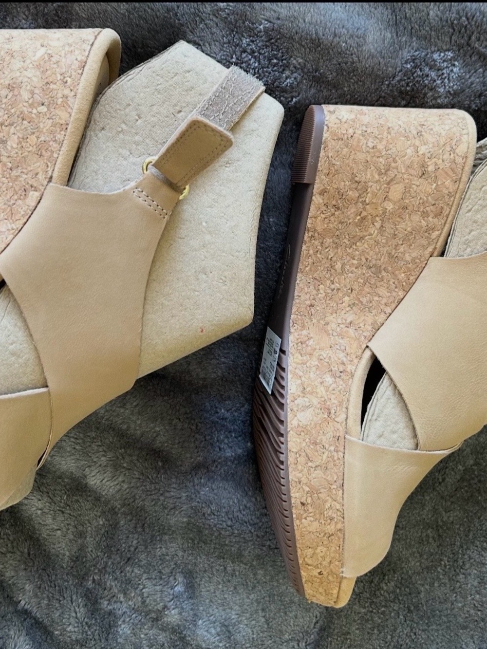 Clarks Taupe Cork Wedge Sandals